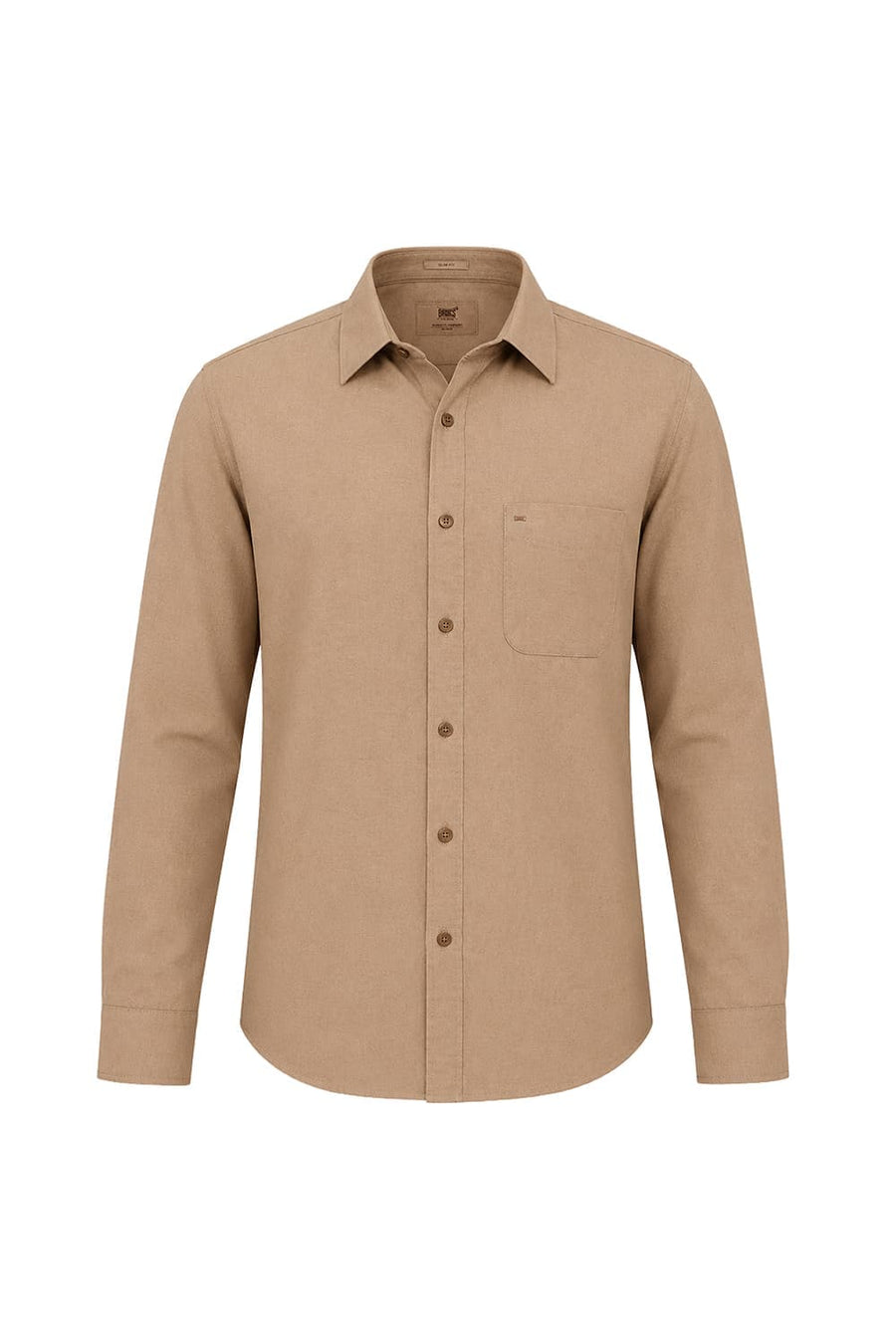 BASICS SLIM FIT TREE KHAKI COTTON LINEN SHIRT