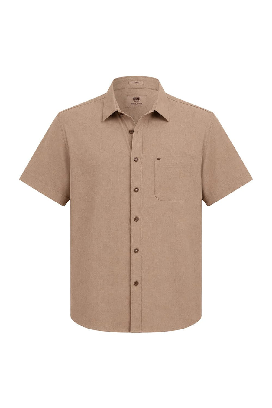 BASICS SLIM FIT TREE KHAKI COTTON LINEN HALFSLEEVES SHIRT