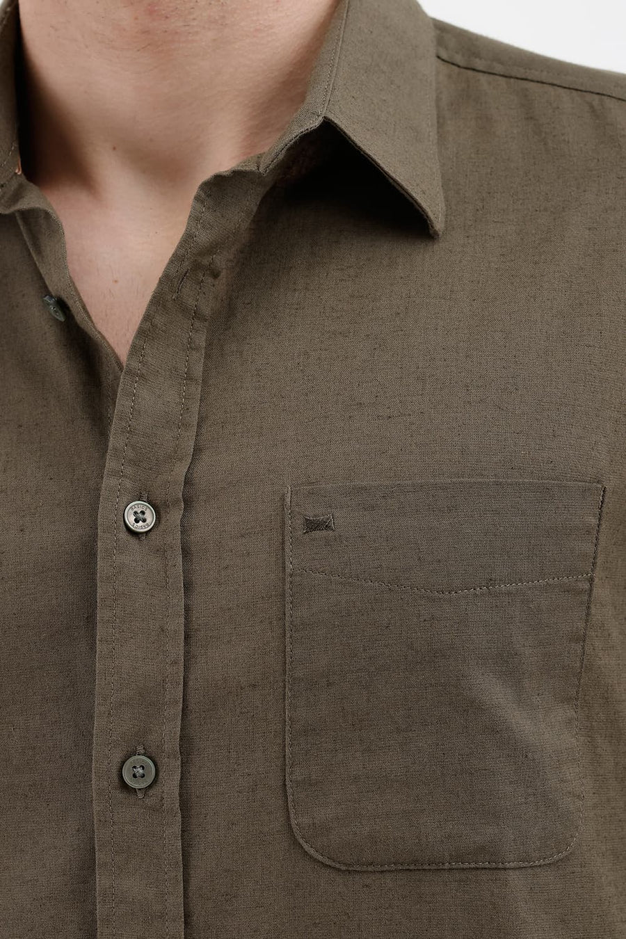 BASICS SLIM FIT IVY GREEN COTTON LINEN SHIRT