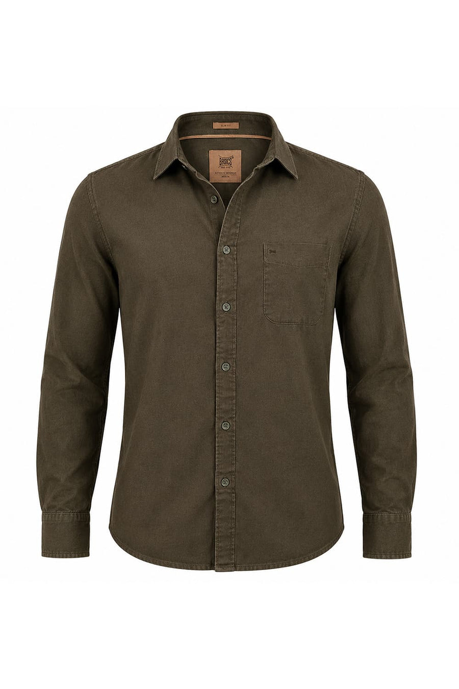 BASICS SLIM FIT IVY GREEN COTTON LINEN SHIRT