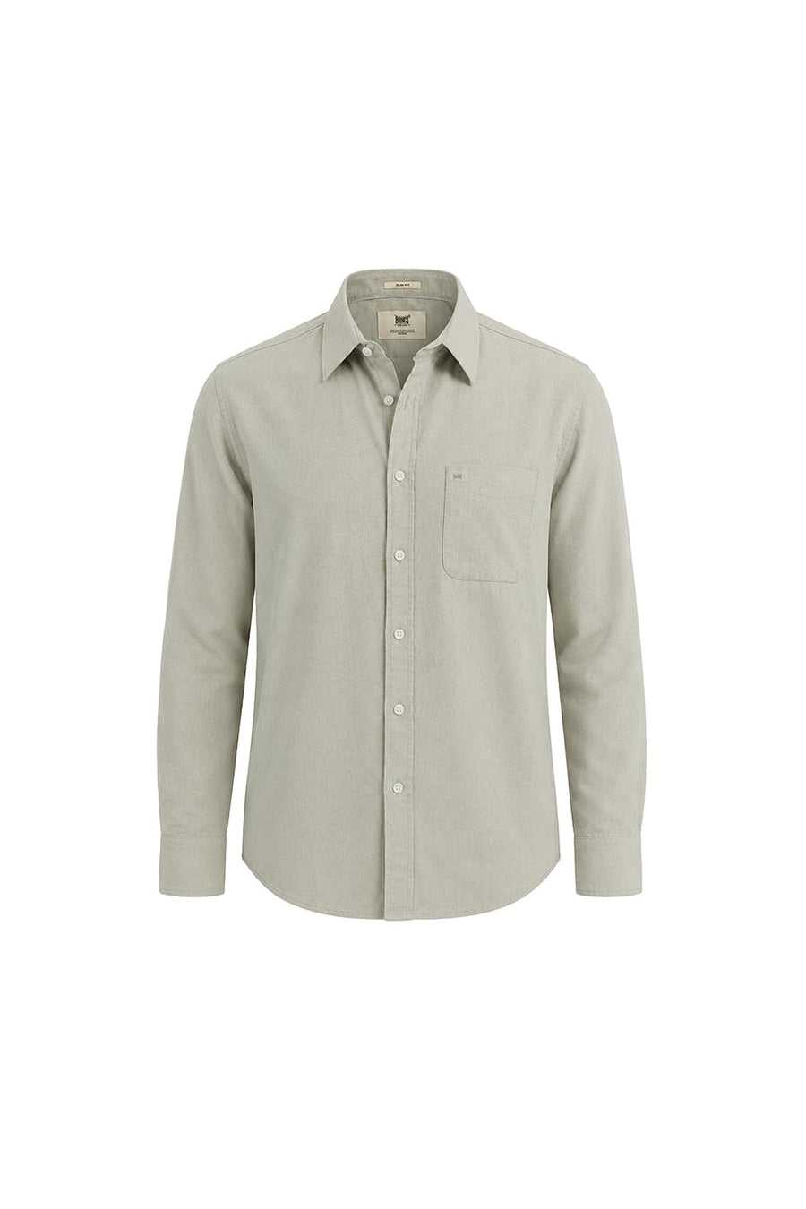 BASICS SLIM FIT AGATE GREEN COTTON LINEN SHIRT