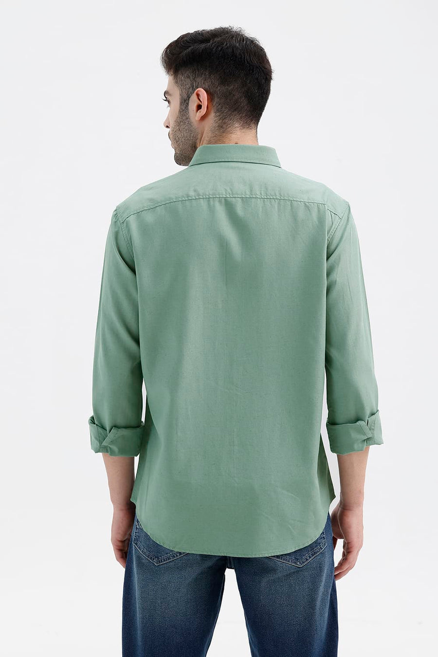 BASICS SLIM FIT BERYL GREEN LYOCELL LINEN SHIRT