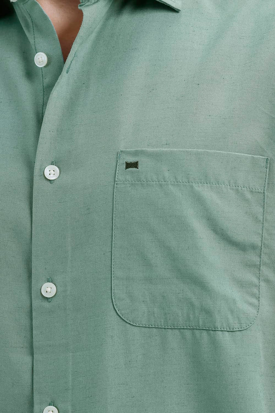 BASICS SLIM FIT BERYL GREEN LYOCELL LINEN SHIRT