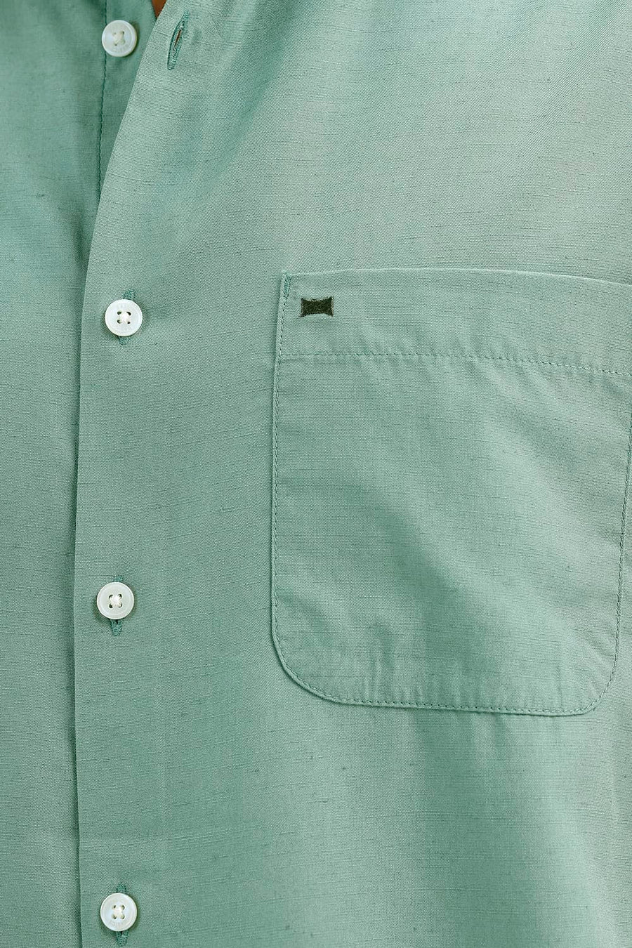 BASICS SLIM FIT BERYL GREEN LYOCELL LINEN HALFSLEEVES SHIRT