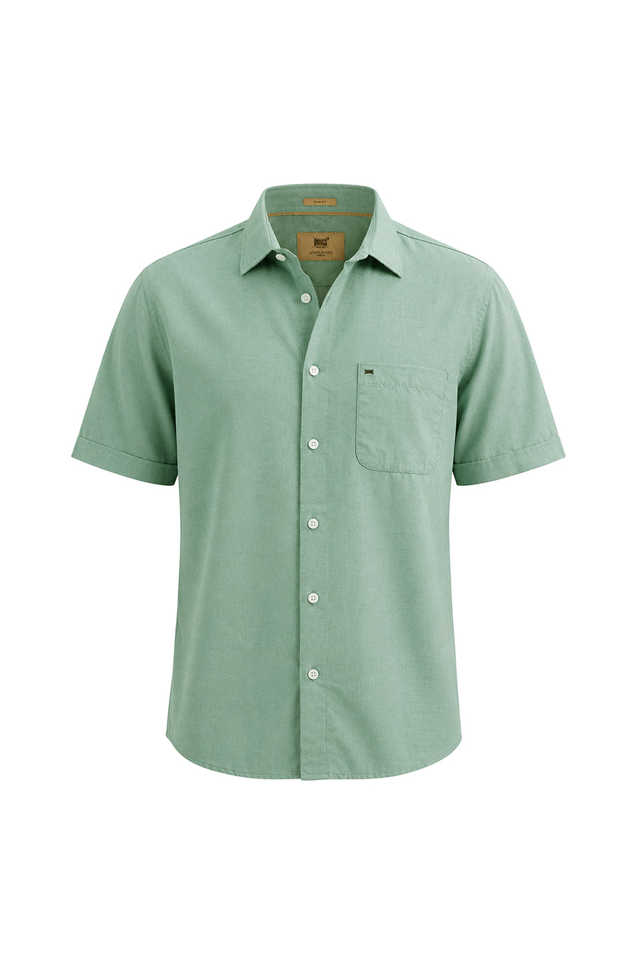 BASICS SLIM FIT BERYL GREEN LYOCELL LINEN HALFSLEEVES SHIRT