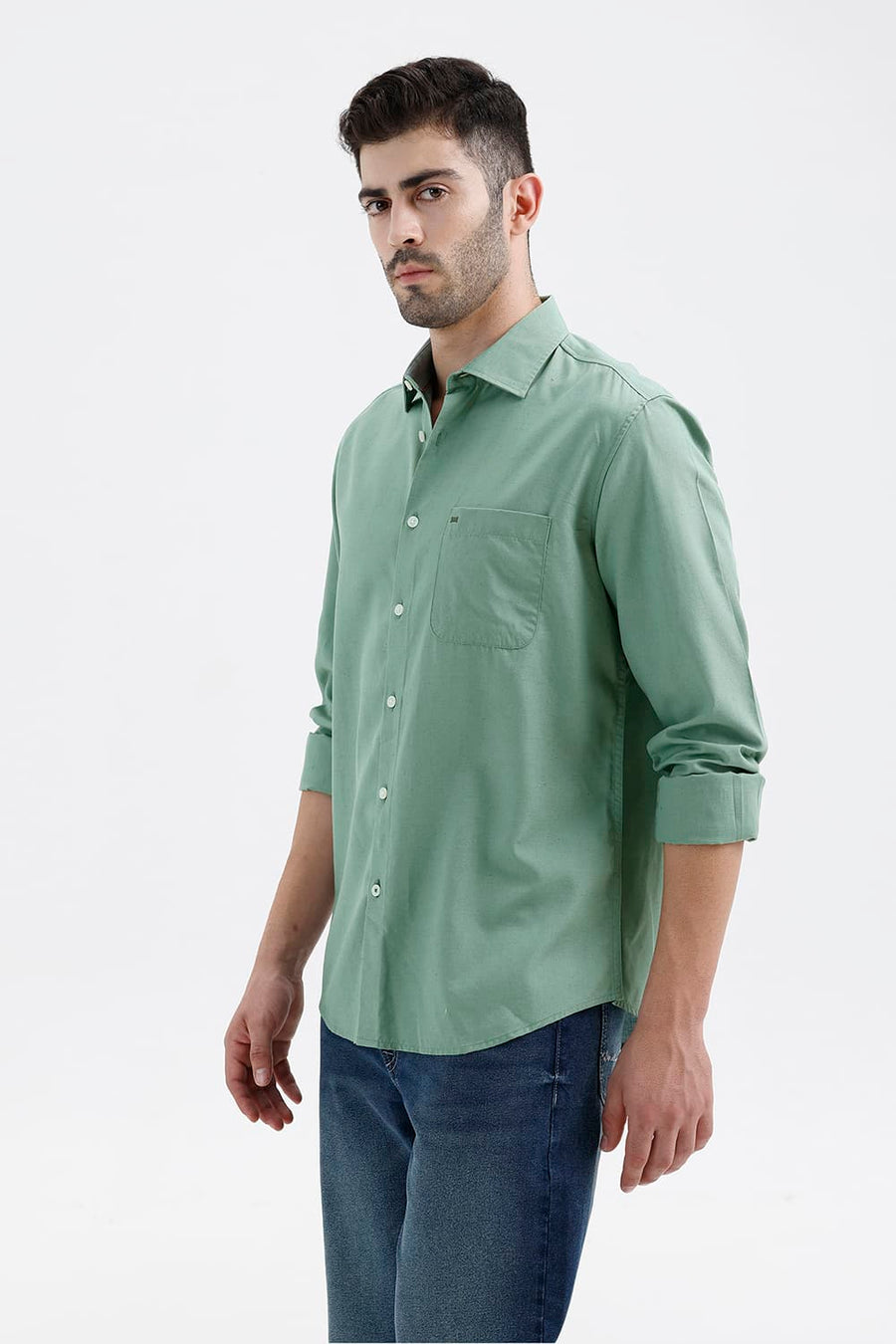 BASICS SLIM FIT BERYL GREEN LYOCELL LINEN SHIRT