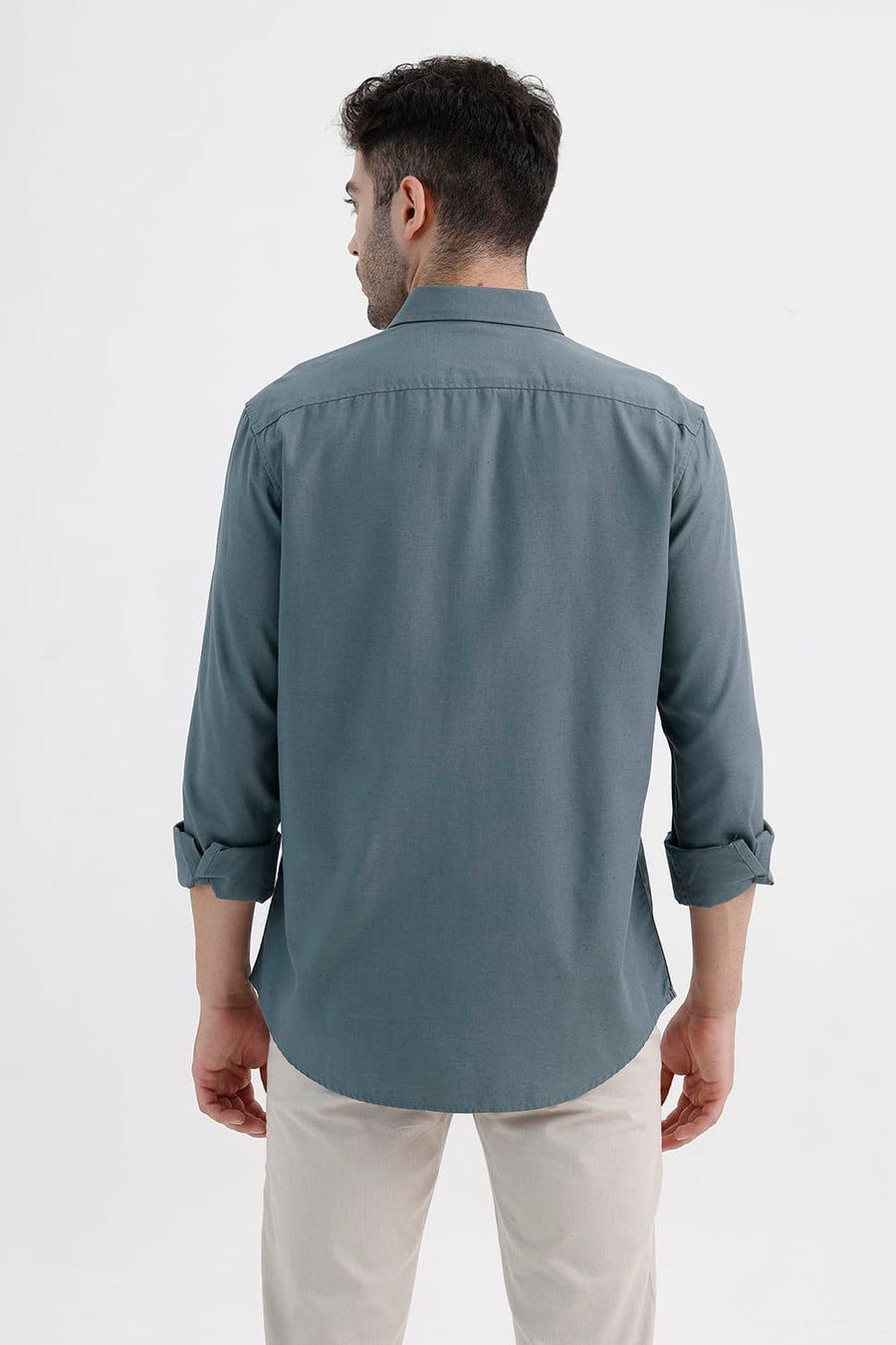 BASICS SLIM FIT STORM GREY LYOCELL LINEN SHIRT