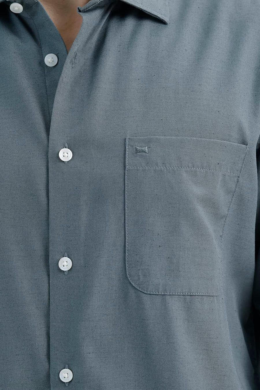 BASICS SLIM FIT STORM GREY LYOCELL LINEN SHIRT
