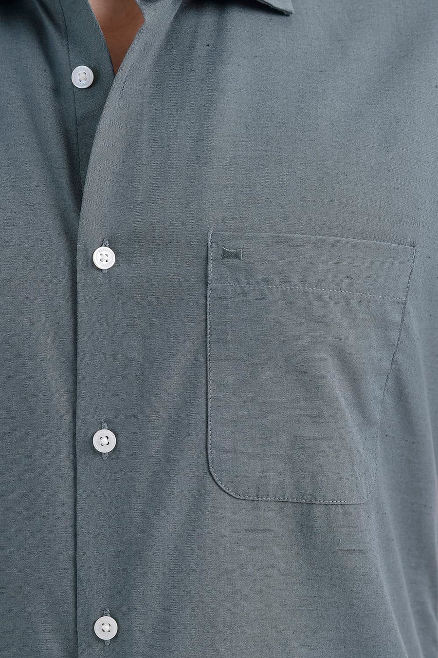 BASICS SLIM FIT STORM GREY LYOCELL LINEN HALFSLEEVES SHIRT