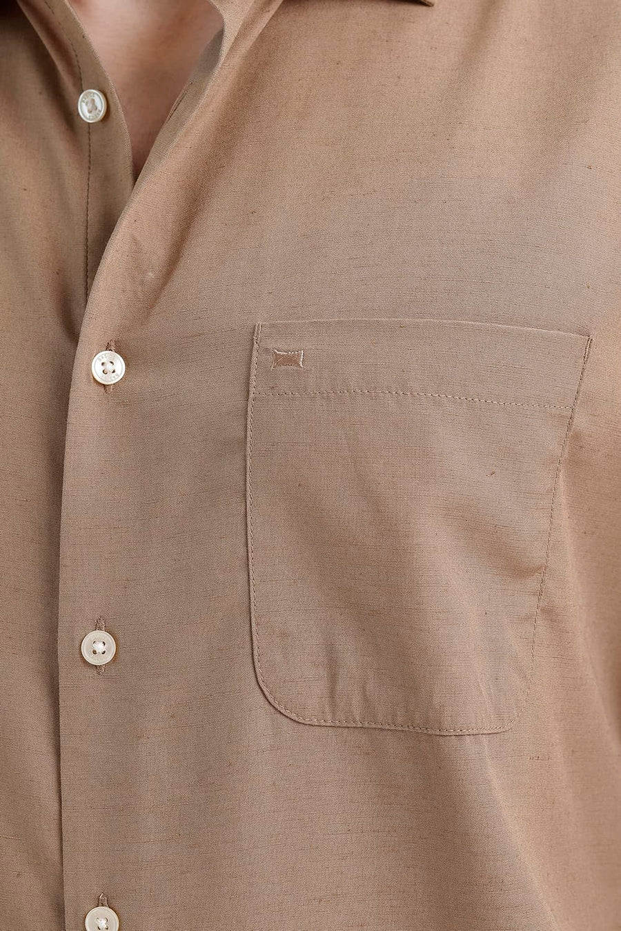 BASICS SLIM FIT MINK KHAKI LYOCELL LINEN SHIRT