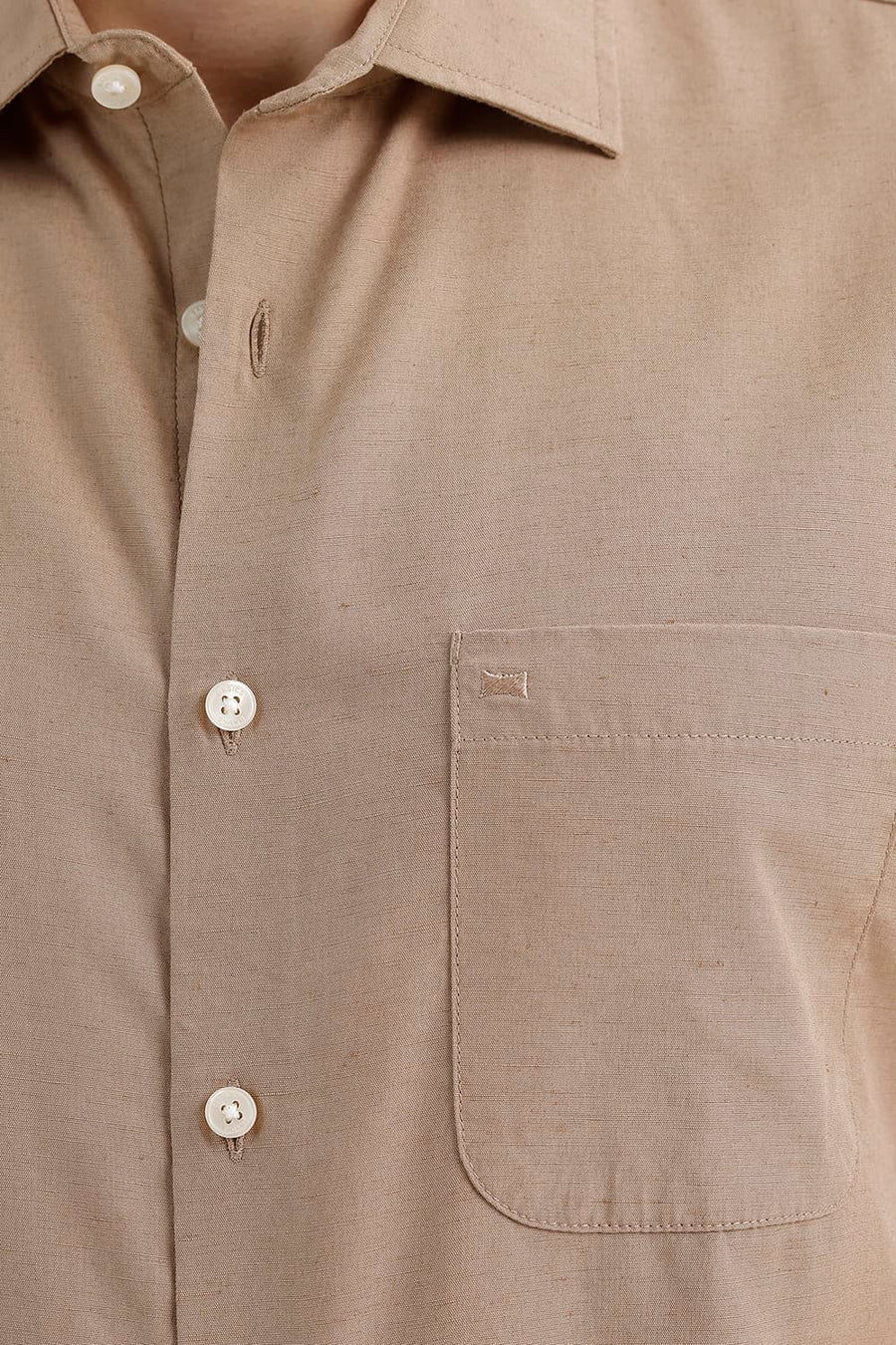 BASICS SLIM FIT MINK KHAKI LYOCELL LINEN HALFSLEEVES SHIRT
