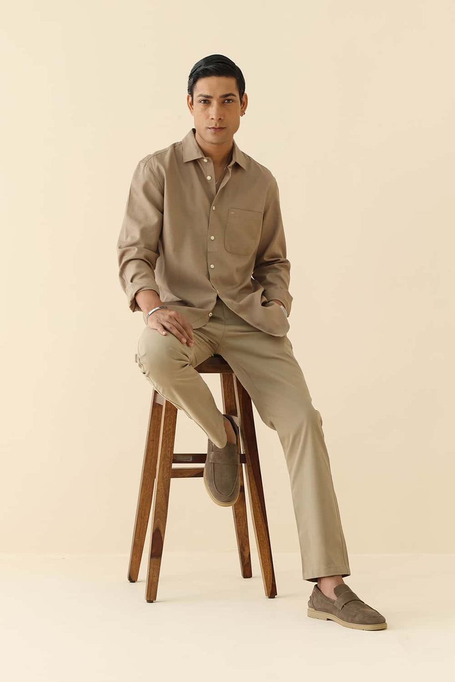 Basics Slim Fit Mink Khaki Lyocell Linen Shirt