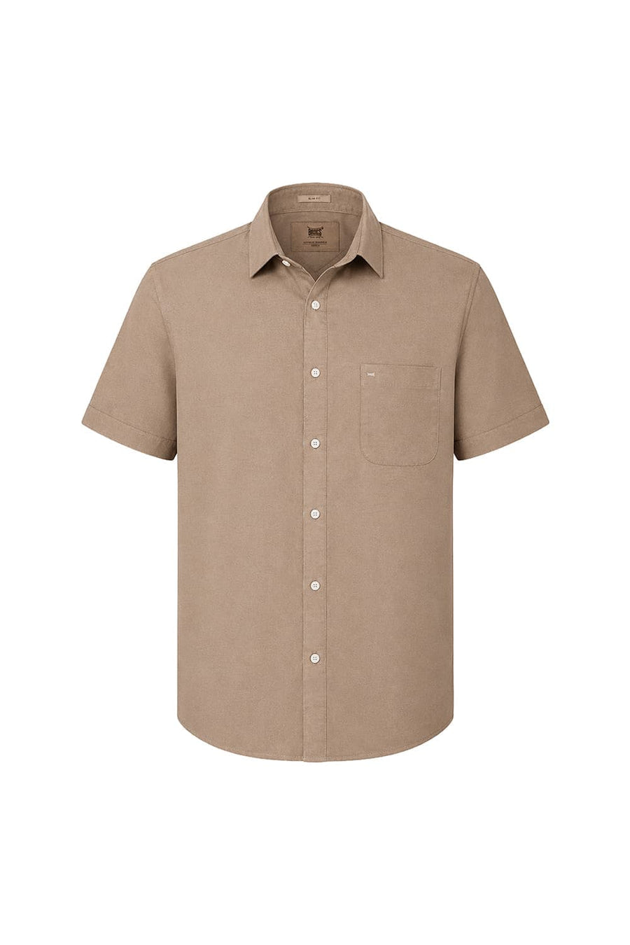 BASICS SLIM FIT MINK KHAKI LYOCELL LINEN HALFSLEEVES SHIRT