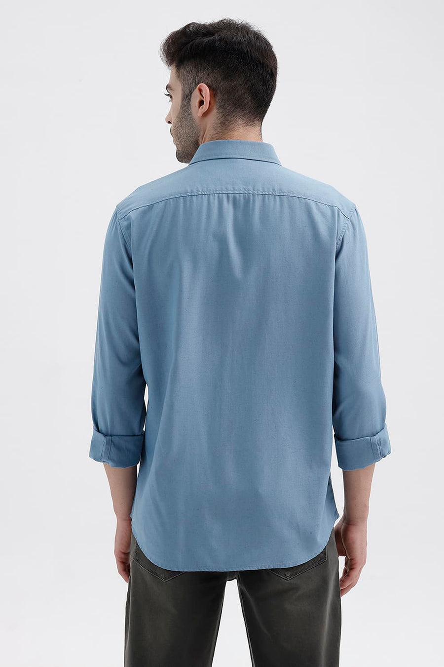 BASICS SLIM FIT BLUE LAKE LYOCELL LINEN SHIRT