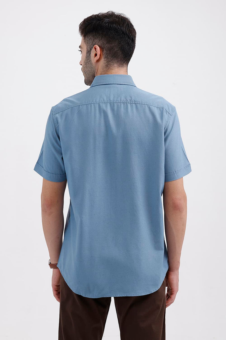 BASICS SLIM FIT BLUE LAKE LYOCELL LINEN HALFSLEEVES SHIRT