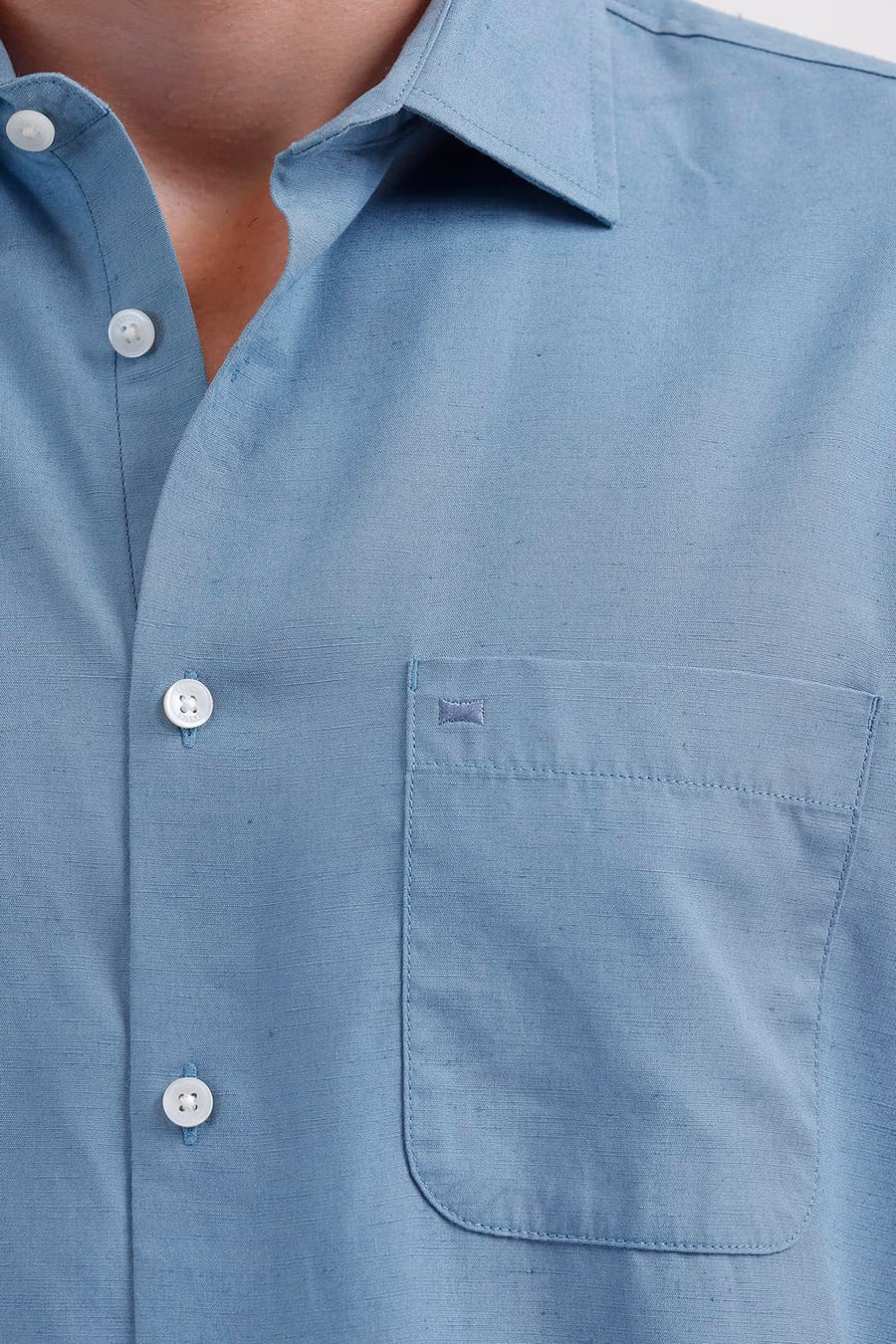 BASICS SLIM FIT BLUE LAKE LYOCELL LINEN HALFSLEEVES SHIRT