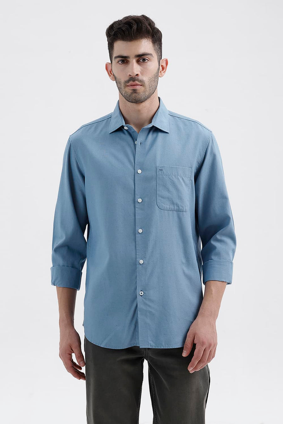 BASICS SLIM FIT BLUE LAKE LYOCELL LINEN SHIRT