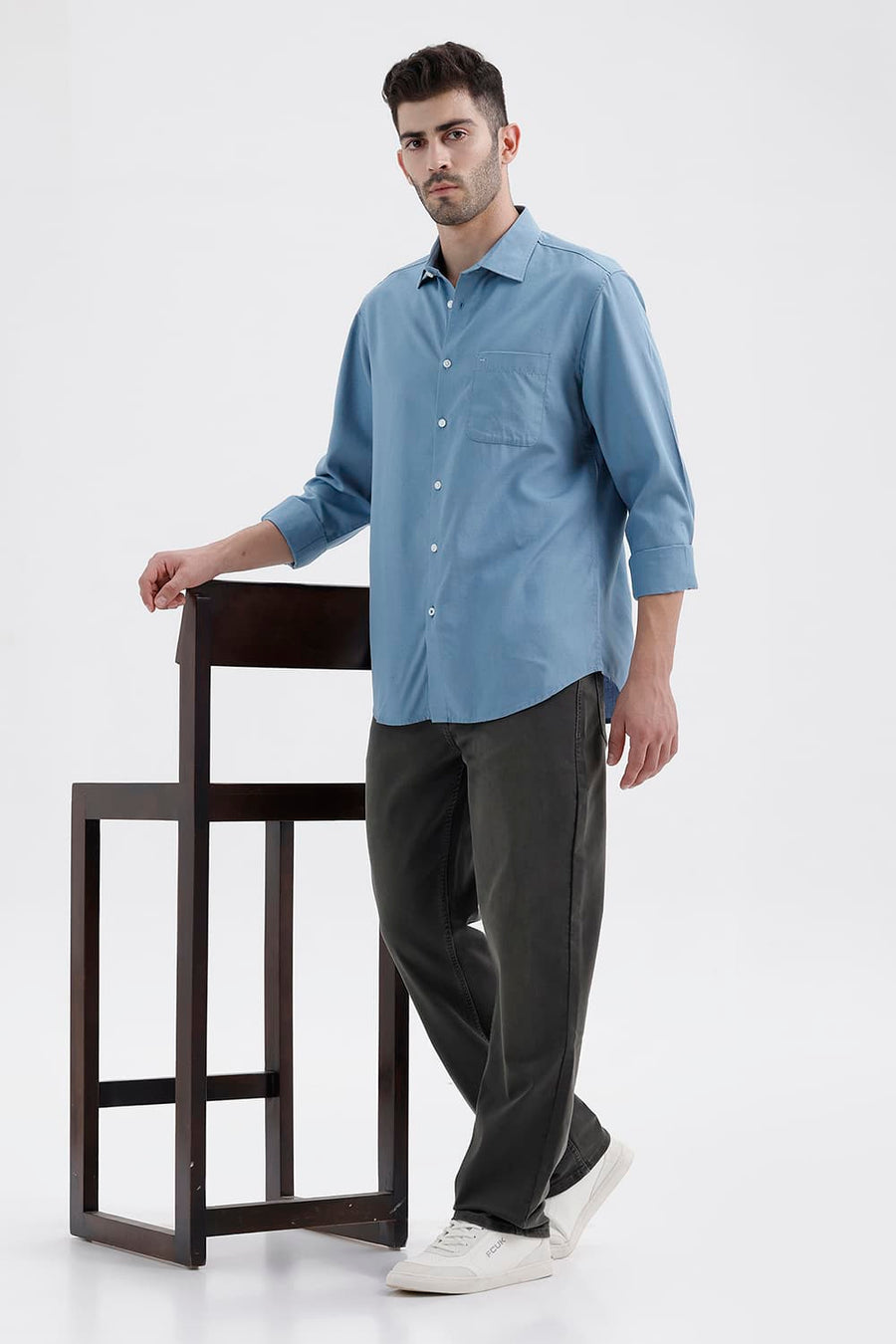 BASICS SLIM FIT BLUE LAKE LYOCELL LINEN SHIRT