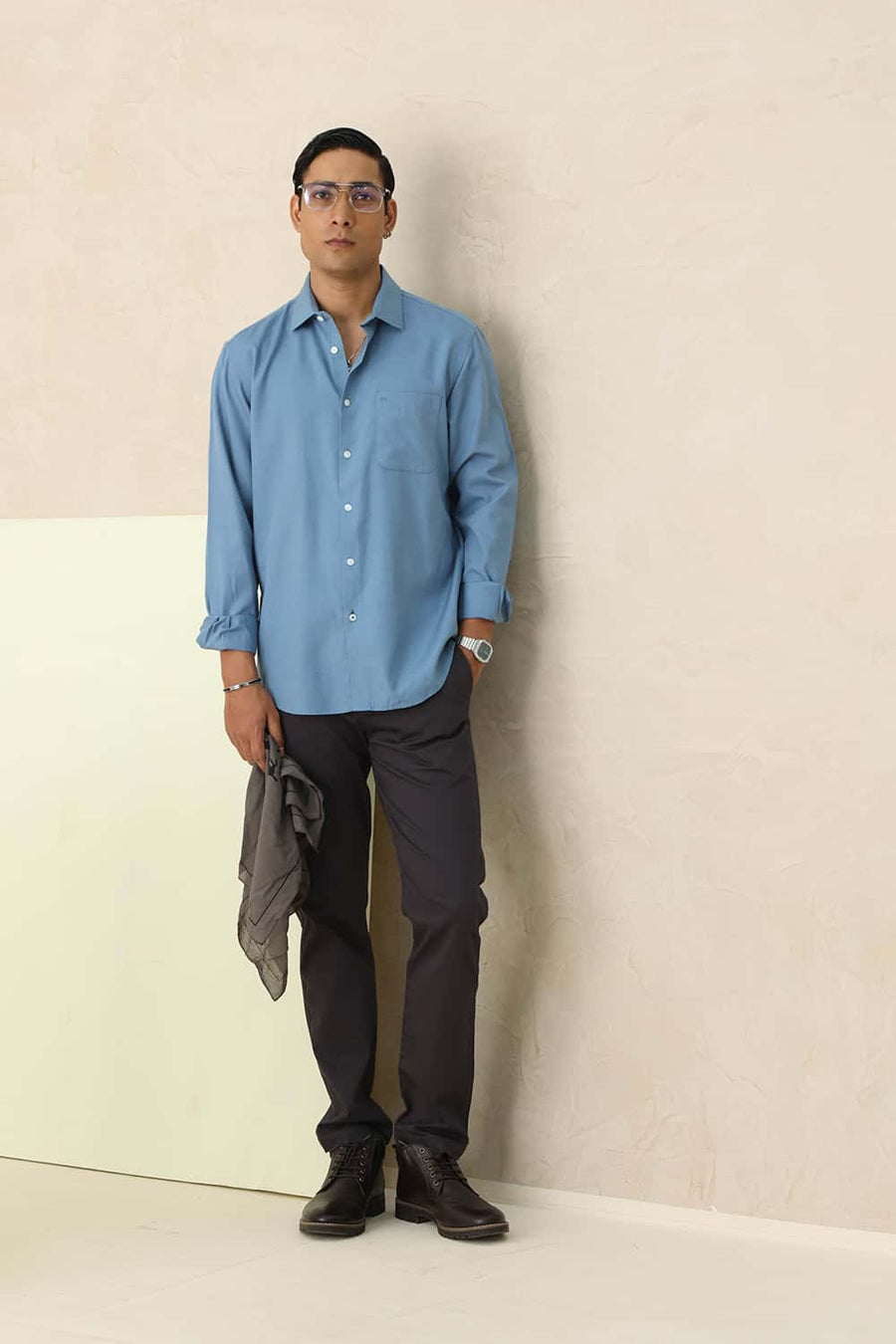 Basics Slim Fit Blue Lake Lyocell Linen Shirt