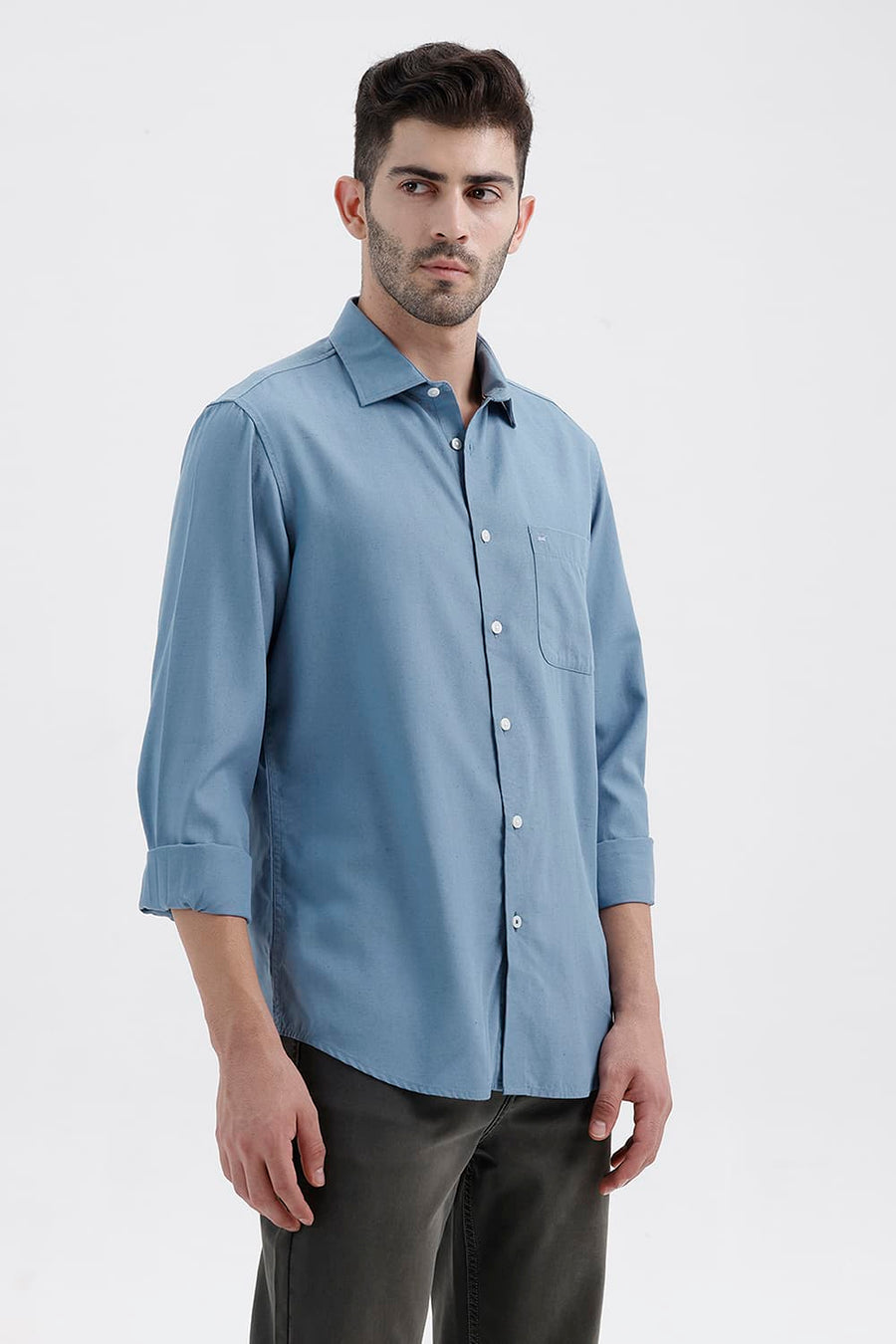 BASICS SLIM FIT BLUE LAKE LYOCELL LINEN SHIRT