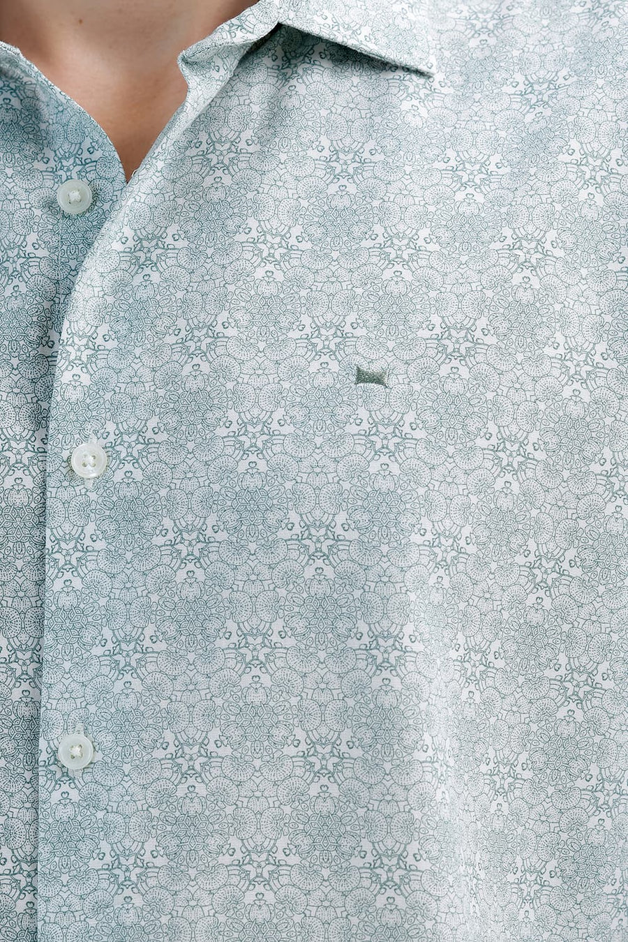 BASICS SLIM FIT WASABI GREEN COTTON VISCOSE DIGITAL PRINTED SHIRT