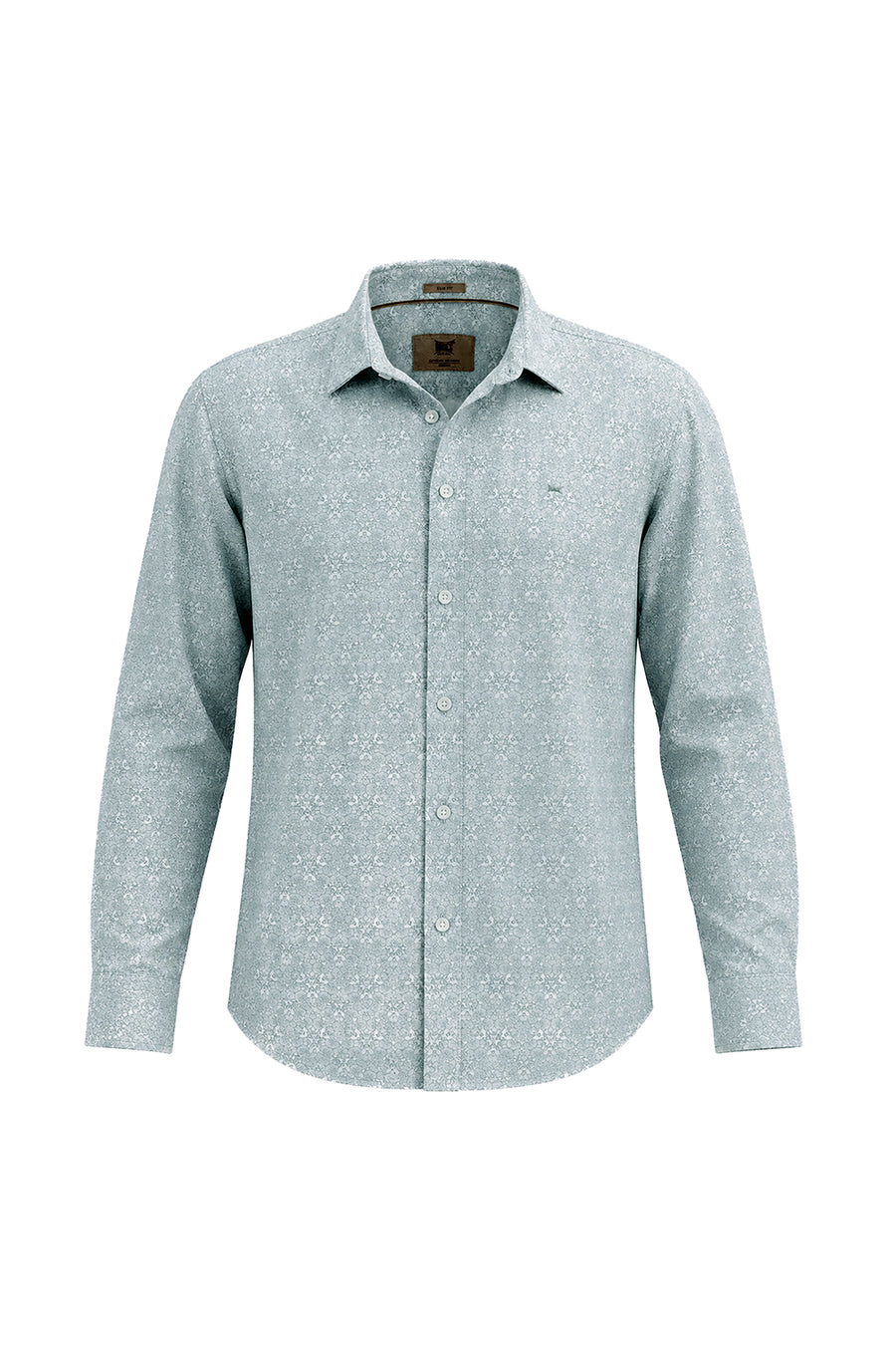 BASICS SLIM FIT WASABI GREEN COTTON VISCOSE DIGITAL PRINTED SHIRT