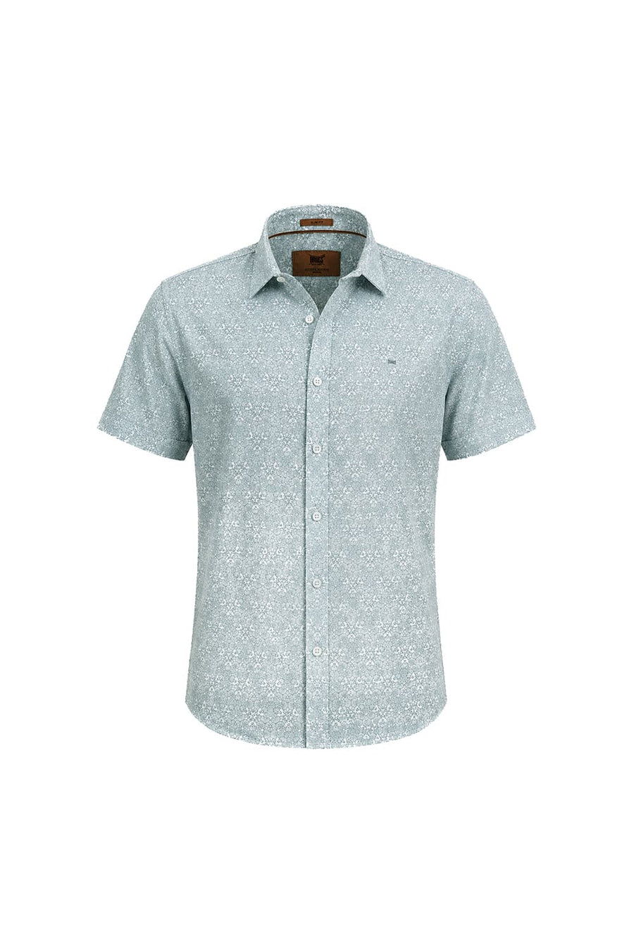 BASICS SLIM FIT WASABI GREEN COTTON VISCOSE DIGITAL PRINTED HALFSLEEVES SHIRT
