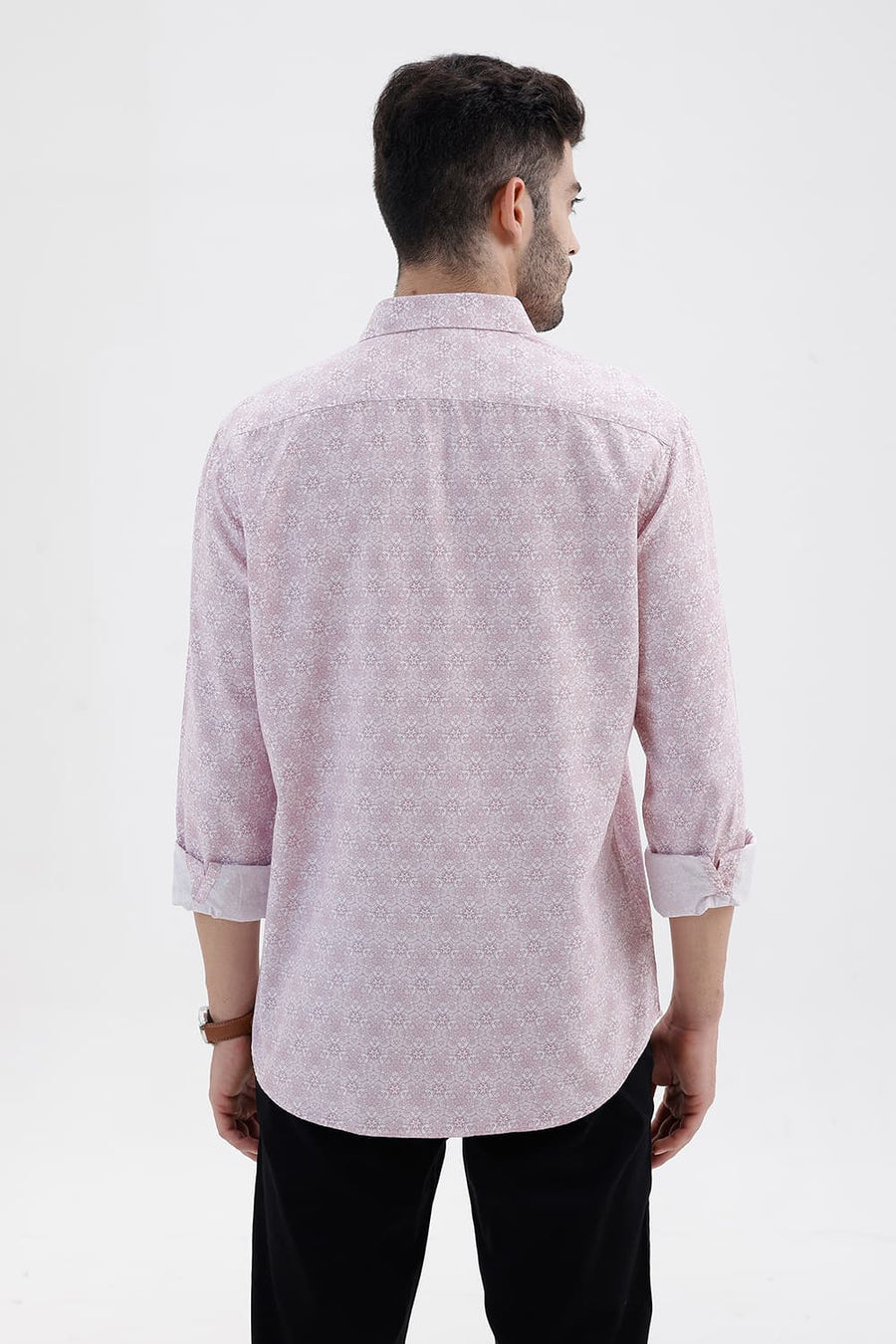BASICS SLIM FIT ZEPHYR PINK COTTON VISCOSE DIGITAL PRINTED SHIRT