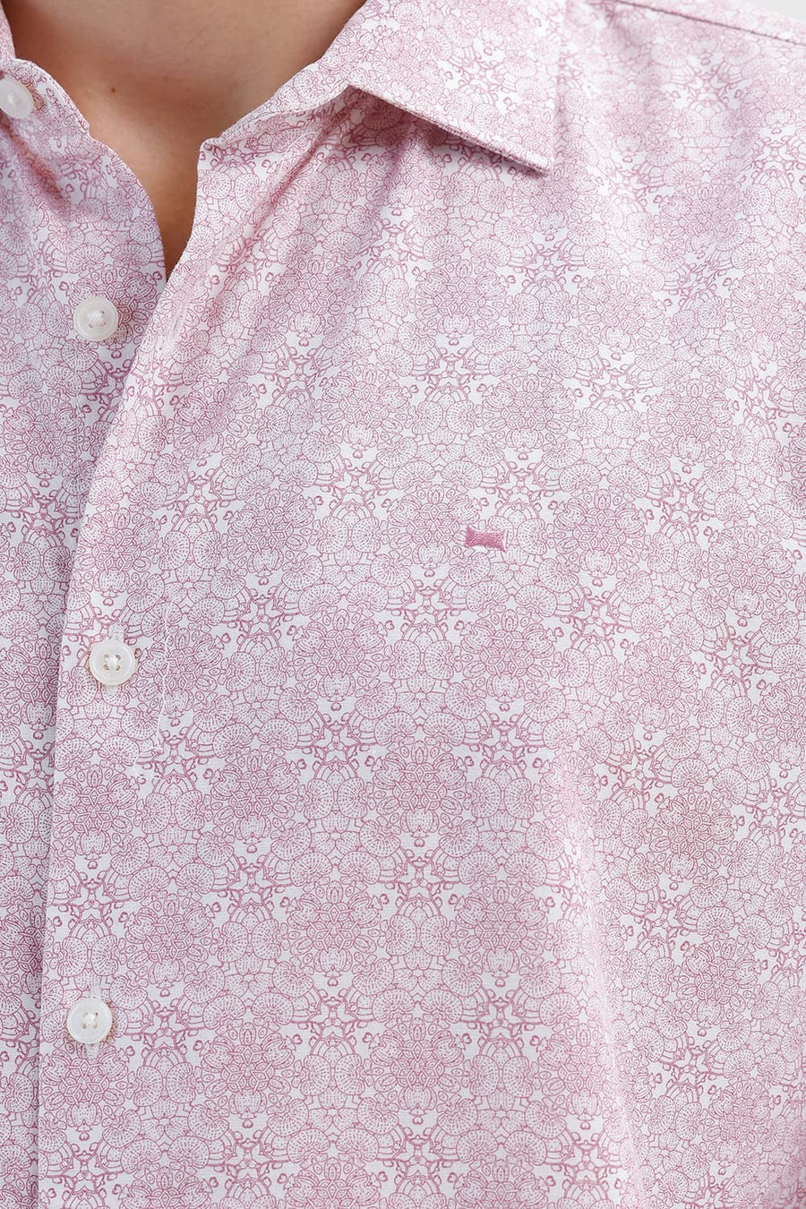 BASICS SLIM FIT ZEPHYR PINK COTTON VISCOSE DIGITAL PRINTED SHIRT