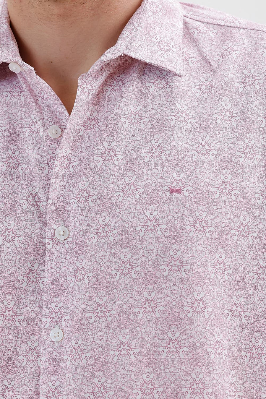 BASICS SLIM FIT ZEPHYR PINK COTTON VISCOSE DIGITAL PRINTED HALFSLEEVES SHIRT