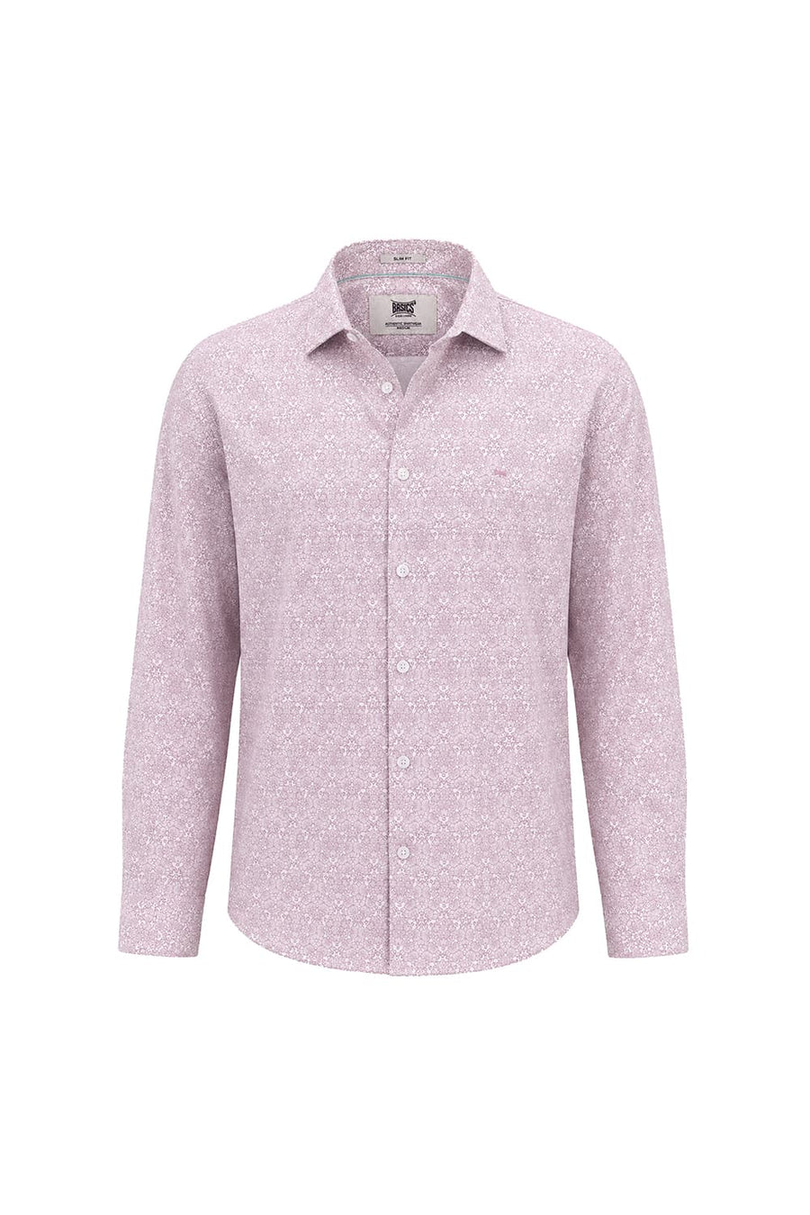 BASICS SLIM FIT ZEPHYR PINK COTTON VISCOSE DIGITAL PRINTED SHIRT