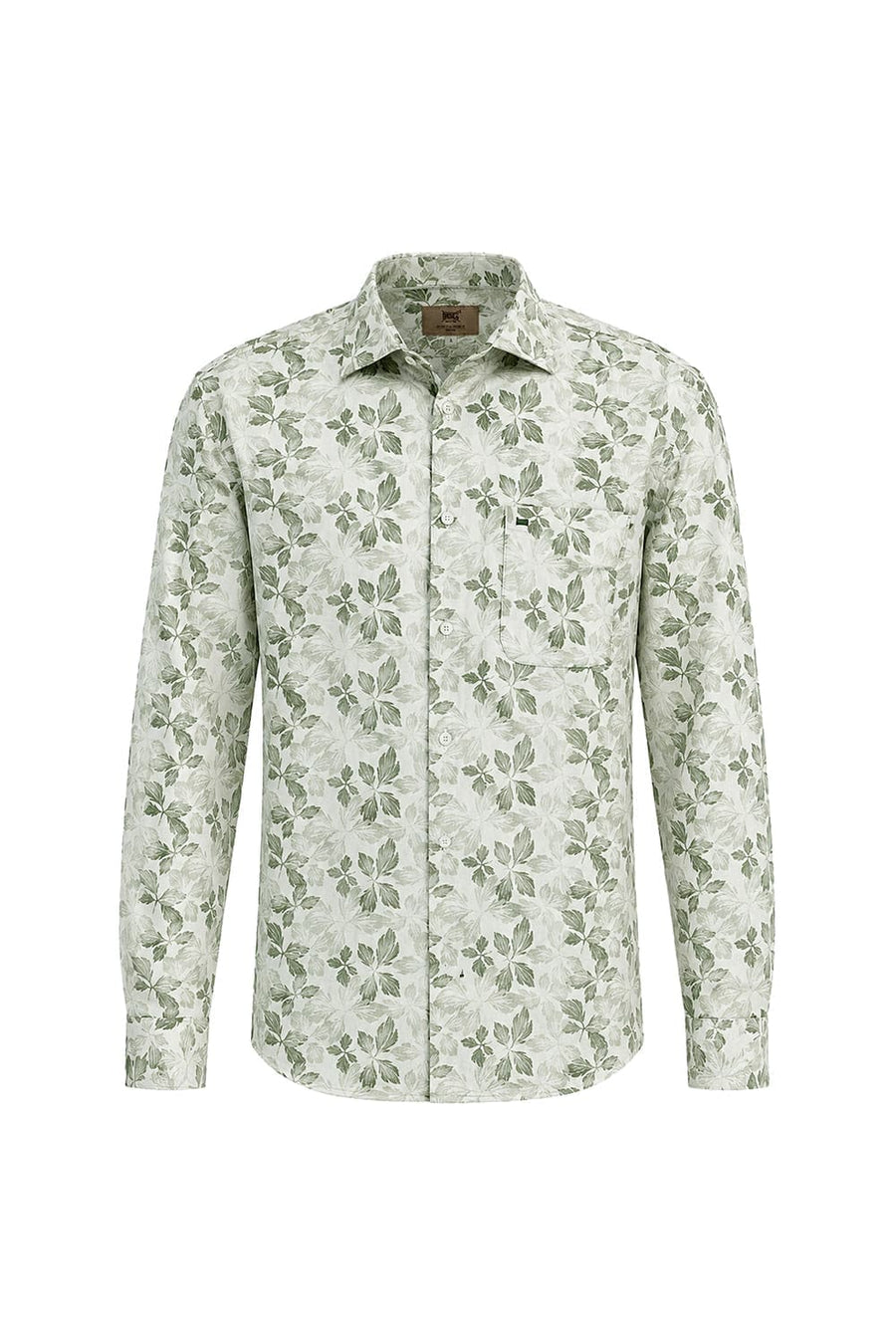 BASICS SLIM FIT ALFALFA OLIVE COTTON LINEN PRINTED SHIRT
