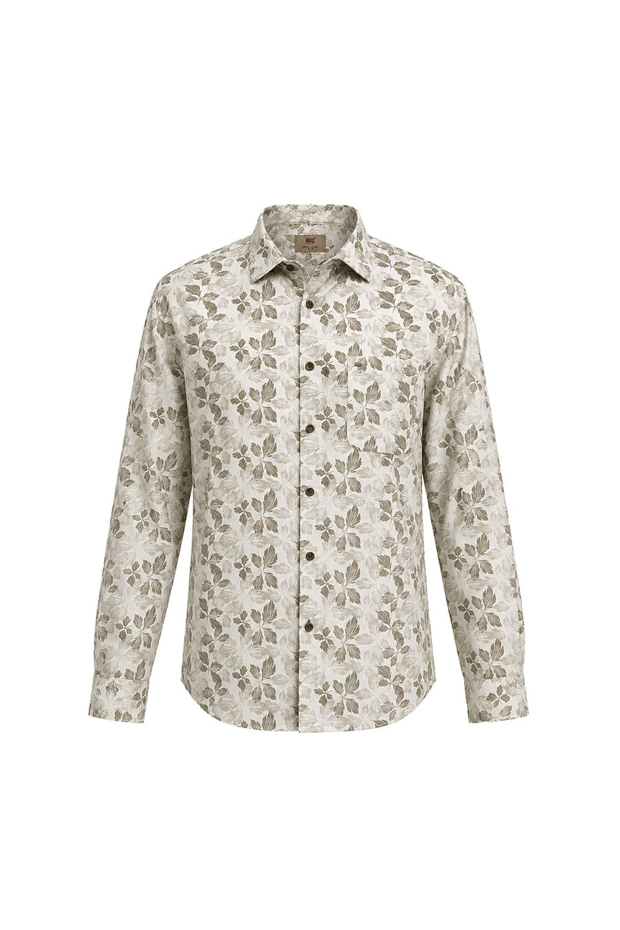 BASICS SLIM FIT NOMAD BROWN COTTON LINEN PRINTED SHIRT