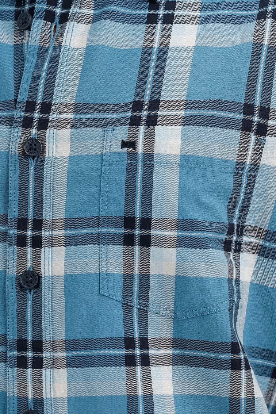 BASICS SLIM FIT BLUE MOON COTTON HERRING BONE CHECKS SHIRT