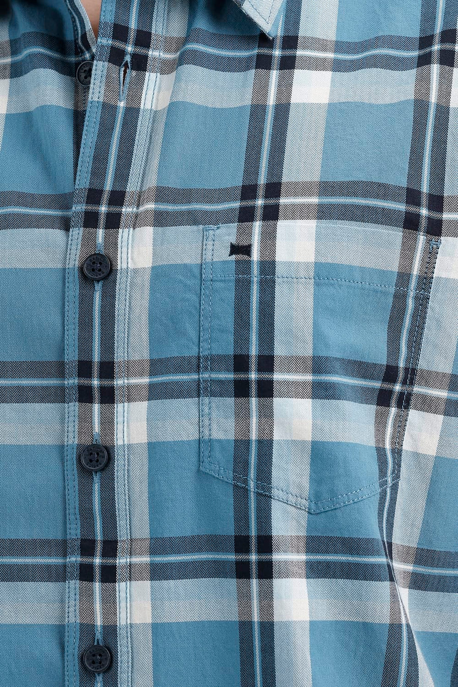 BASICS SLIM FIT BLUE MOON COTTON HERRING BONE CHECKS HALFSLEEVES SHIRT