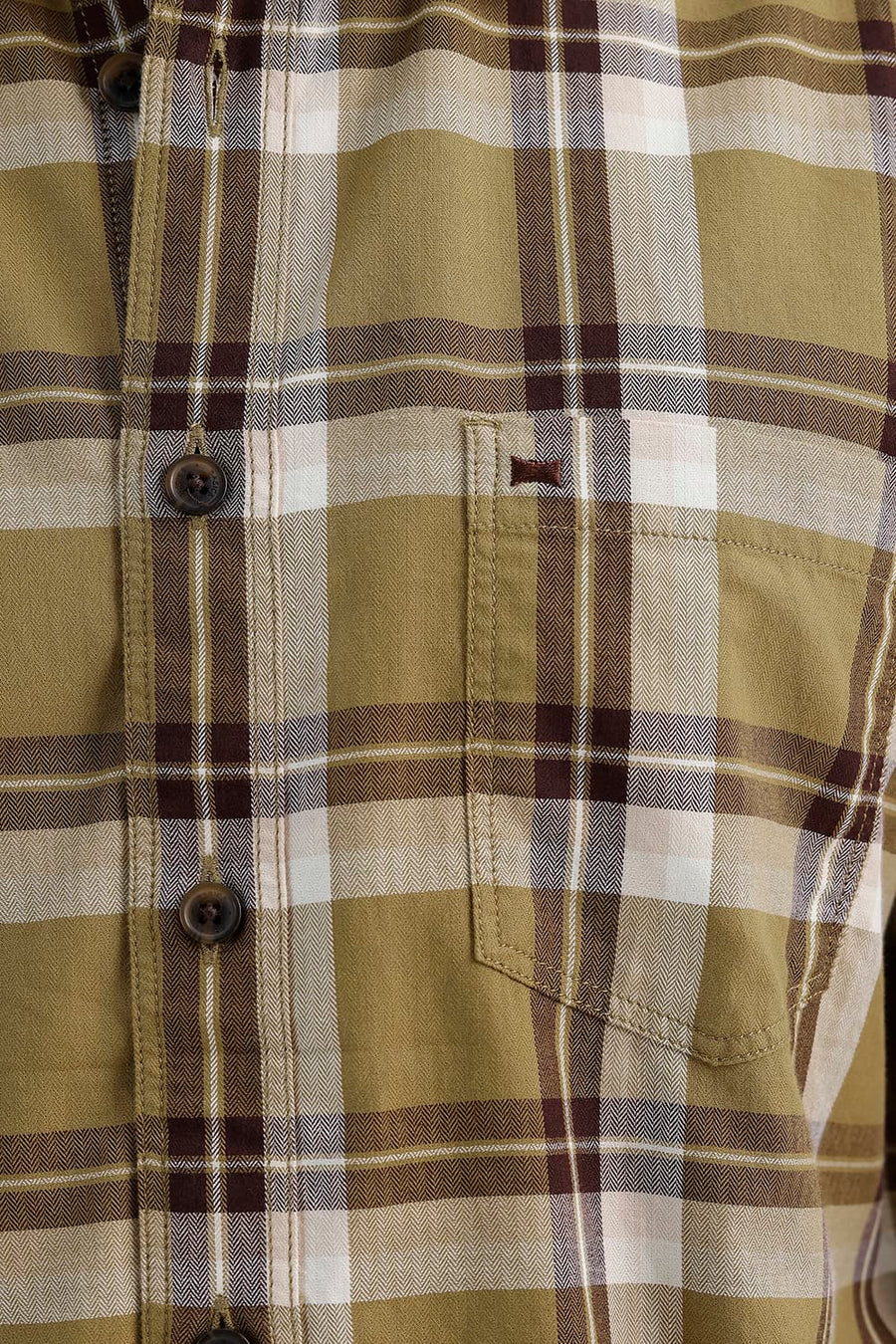 BASICS SLIM FIT ANTIQUE KHAKI COTTON HERRING BONE CHECKS SHIRT