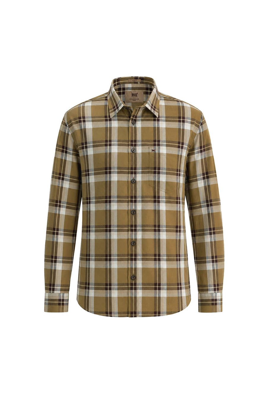 BASICS SLIM FIT ANTIQUE KHAKI COTTON HERRING BONE CHECKS SHIRT