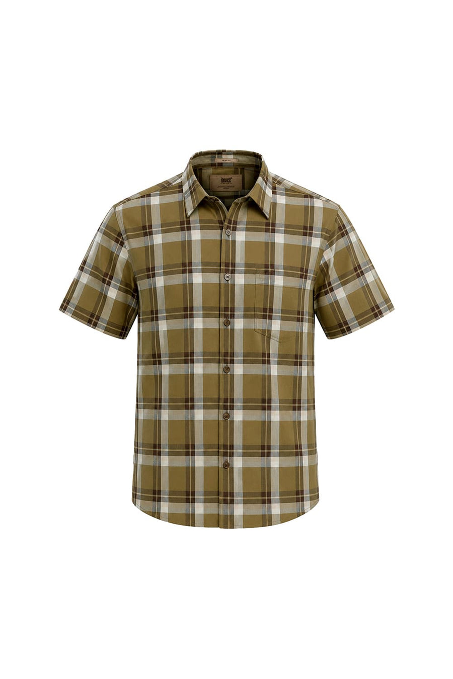 BASICS SLIM FIT ANTIQUE KHAKI COTTON HERRING BONE CHECKS HALFSLEEVES SHIRT