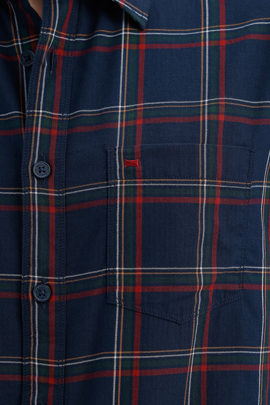 BASICS SLIM FIT MAJOLICA NAVY COTTON HERRING BONE CHECKS SHIRT