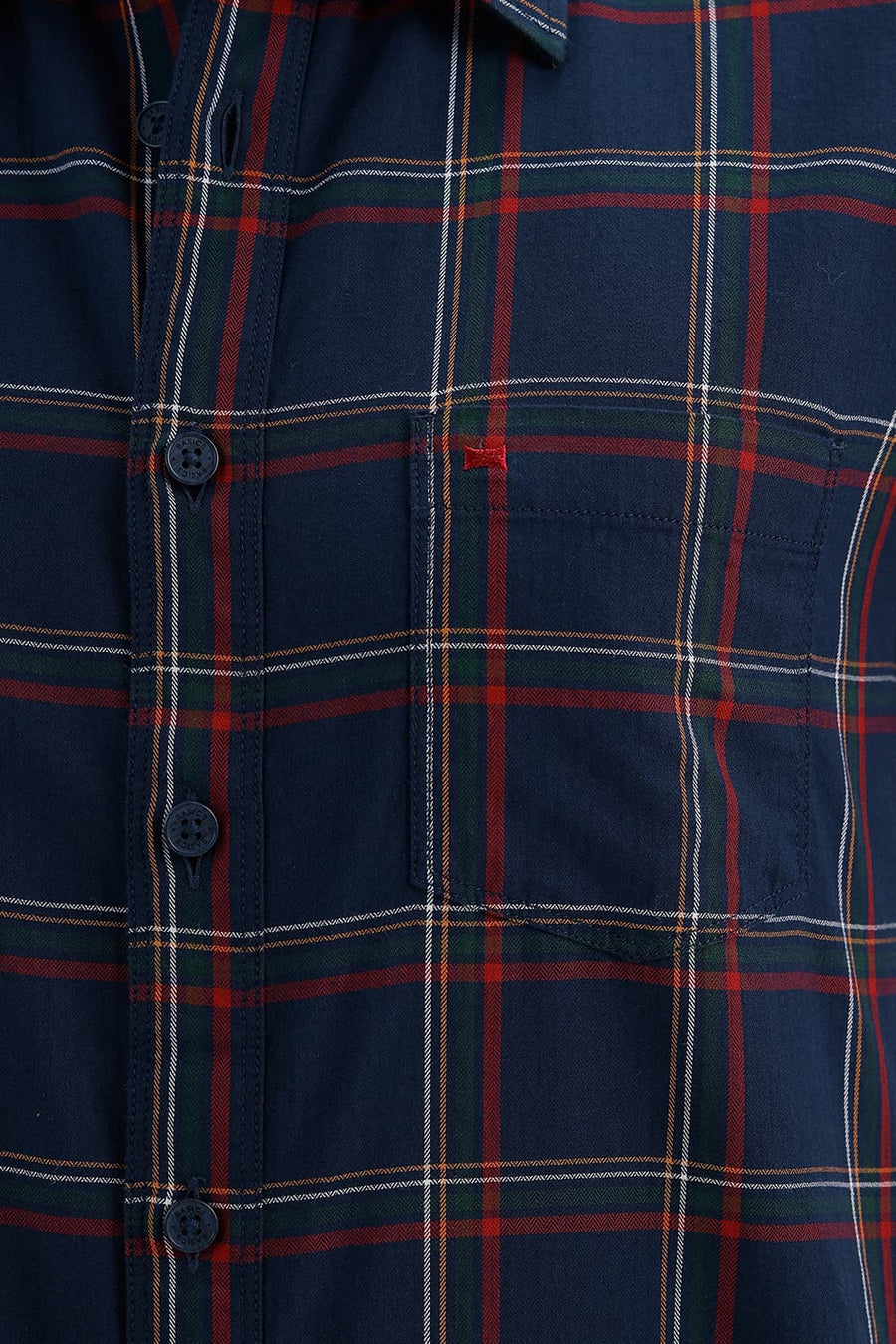BASICS SLIM FIT MAJOLICA NAVY COTTON HERRING BONE CHECKS HALFSLEEVES SHIRT