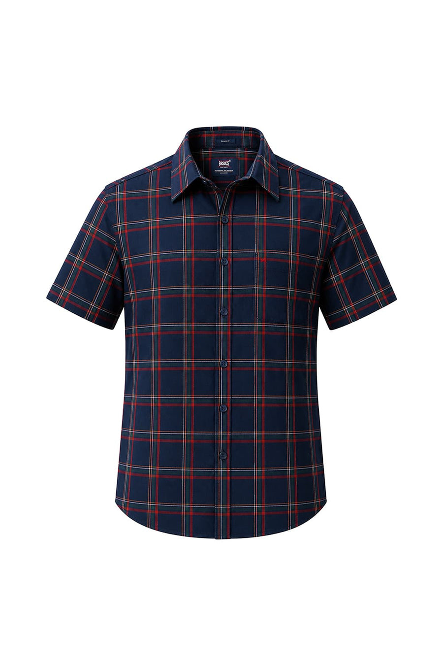 BASICS SLIM FIT MAJOLICA NAVY COTTON HERRING BONE CHECKS HALFSLEEVES SHIRT