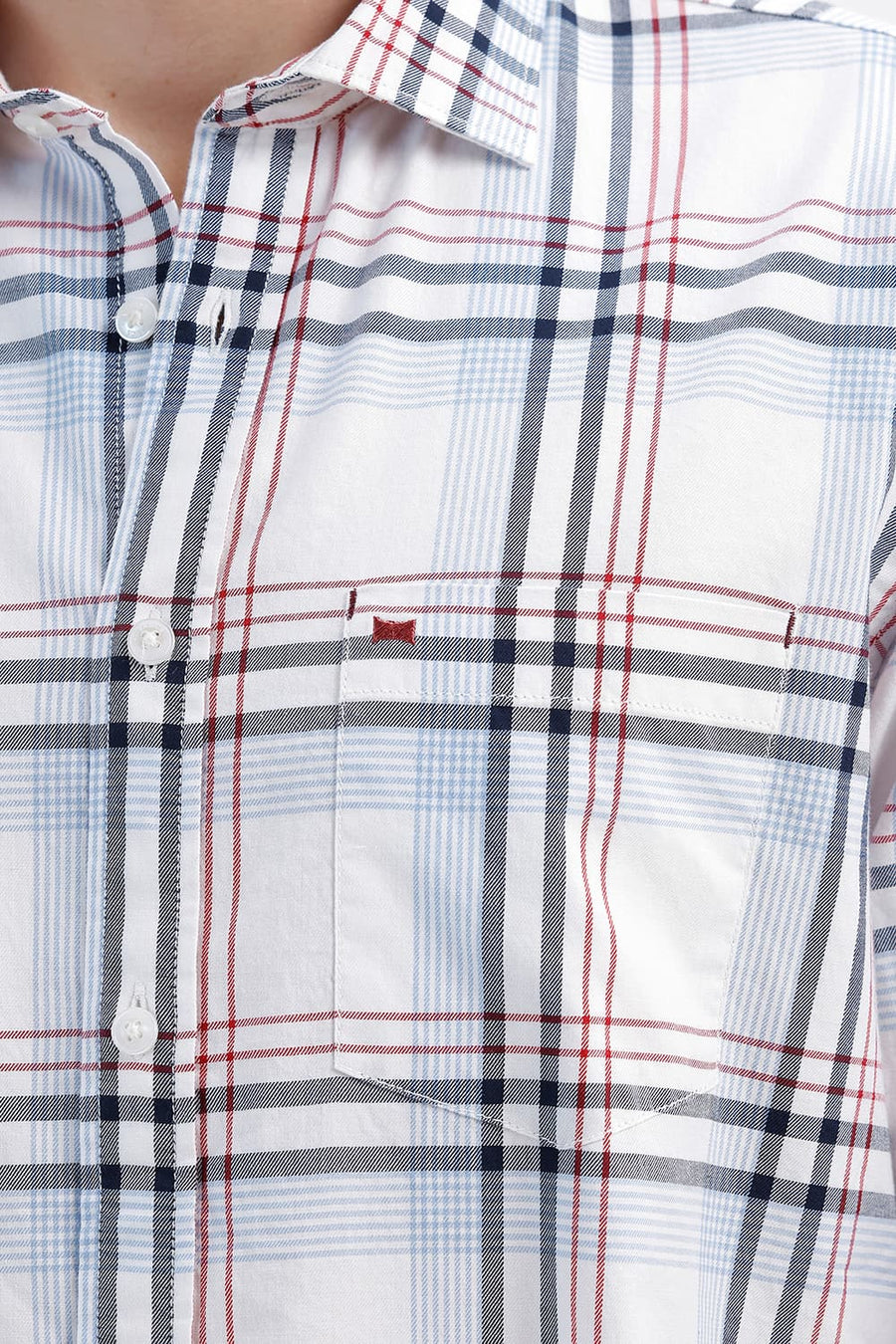 BASICS SLIM FIT CLOUD WHITE COTTON TWILL CHECKS SHIRT