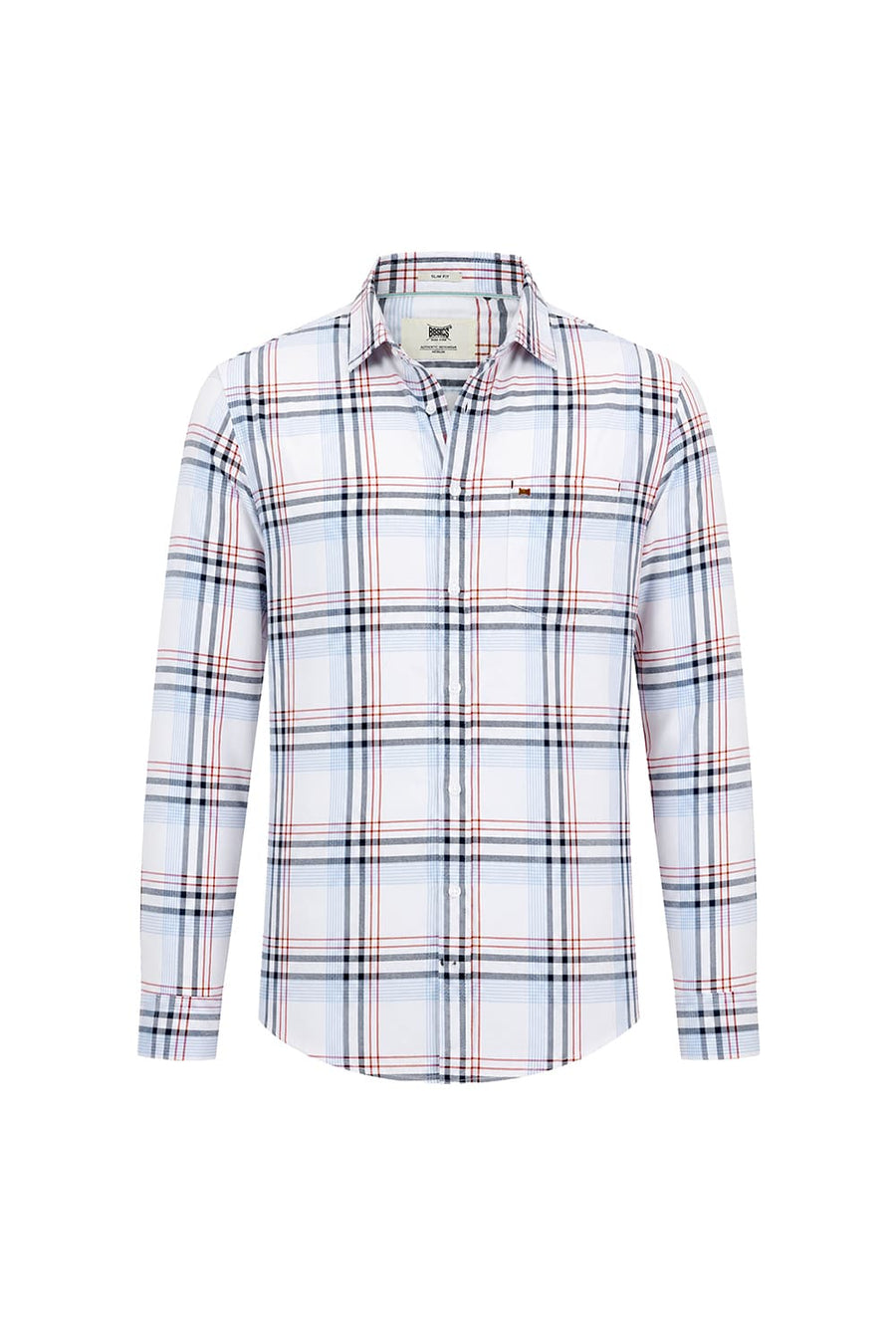 BASICS SLIM FIT CLOUD WHITE COTTON TWILL CHECKS SHIRT