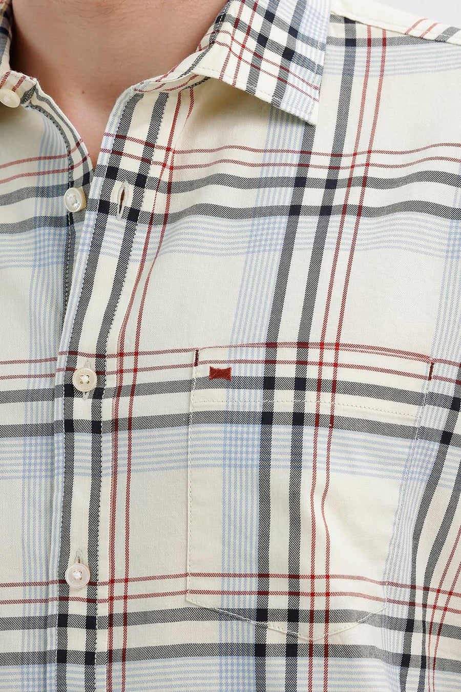 BASICS SLIM FIT GLASS YELLOW COTTON TWILL CHECKS SHIRT