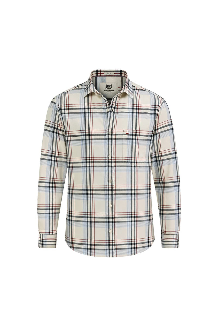 BASICS SLIM FIT GLASS YELLOW COTTON TWILL CHECKS SHIRT