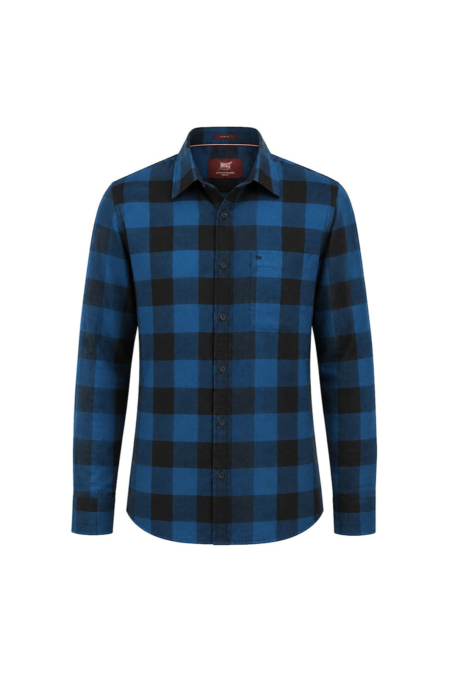 BASICS SLIM FIT MOROCCAN BLUE COTTON TWILL CHECKS SHIRT