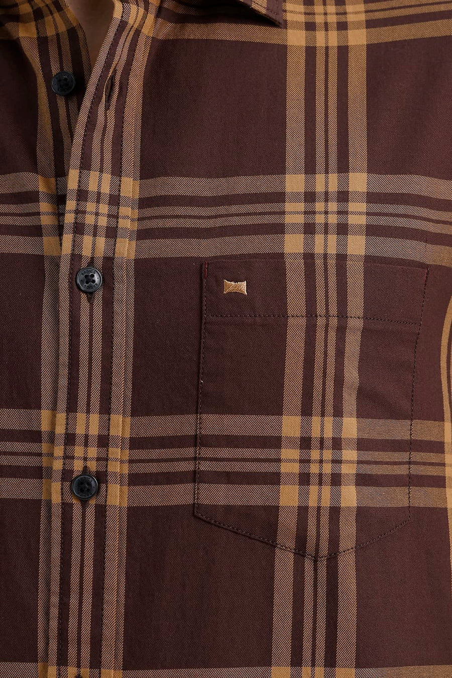 BASICS SLIM FIT ROAST BROWN COTTON TWILL CHECKS SHIRT