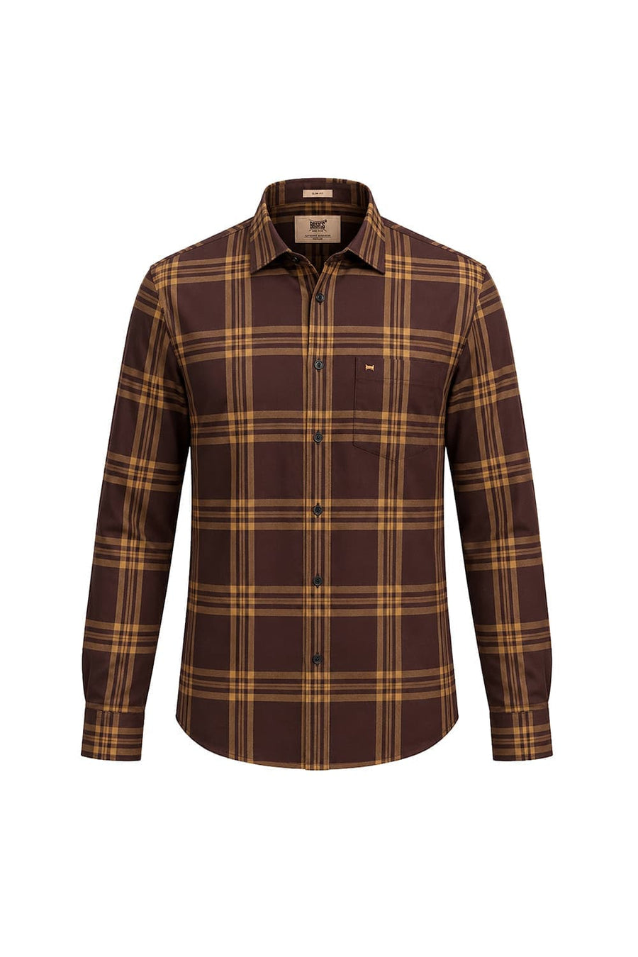 BASICS SLIM FIT ROAST BROWN COTTON TWILL CHECKS SHIRT