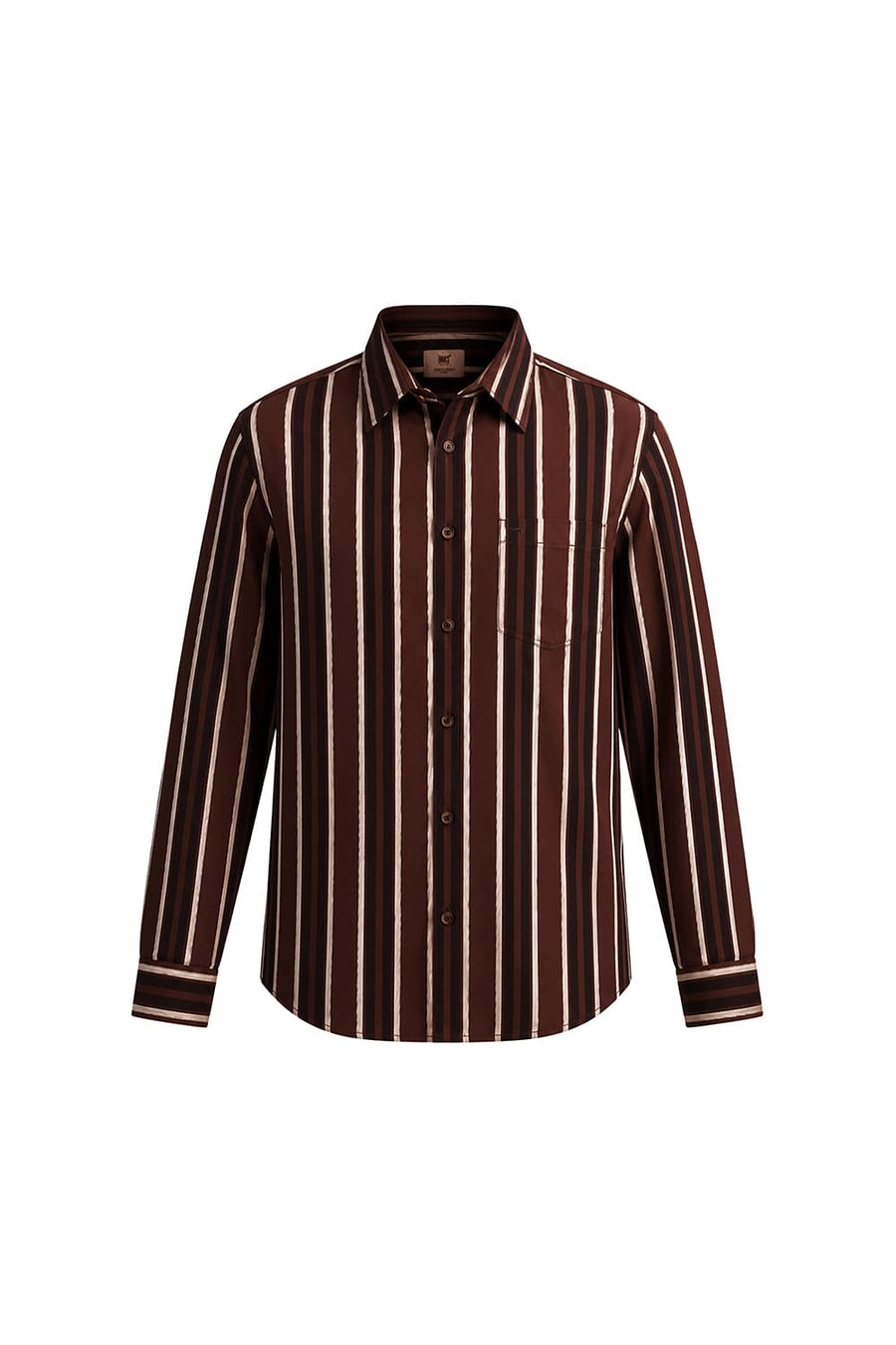 BASICS SLIM FIT MINK BROWN COTTON HERRING BONE STRIPE SHIRT