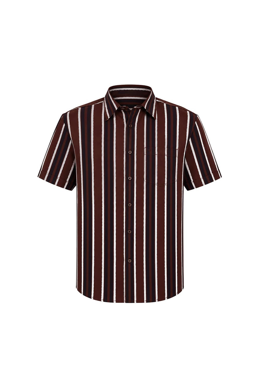 BASICS SLIM FIT MINK BROWN COTTON HERRING BONE STRIPE HALFSLEEVES SHIRT